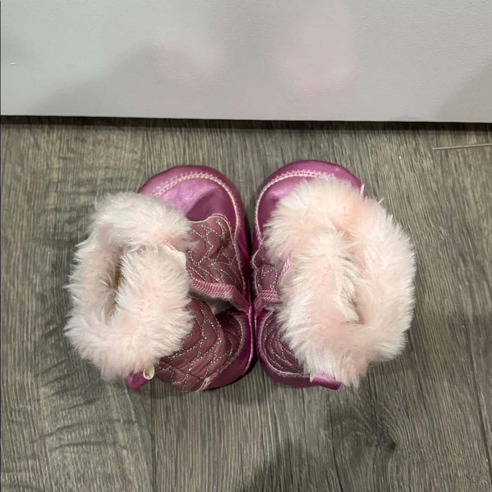 Pink Baby Booties with Faux Fur Trim